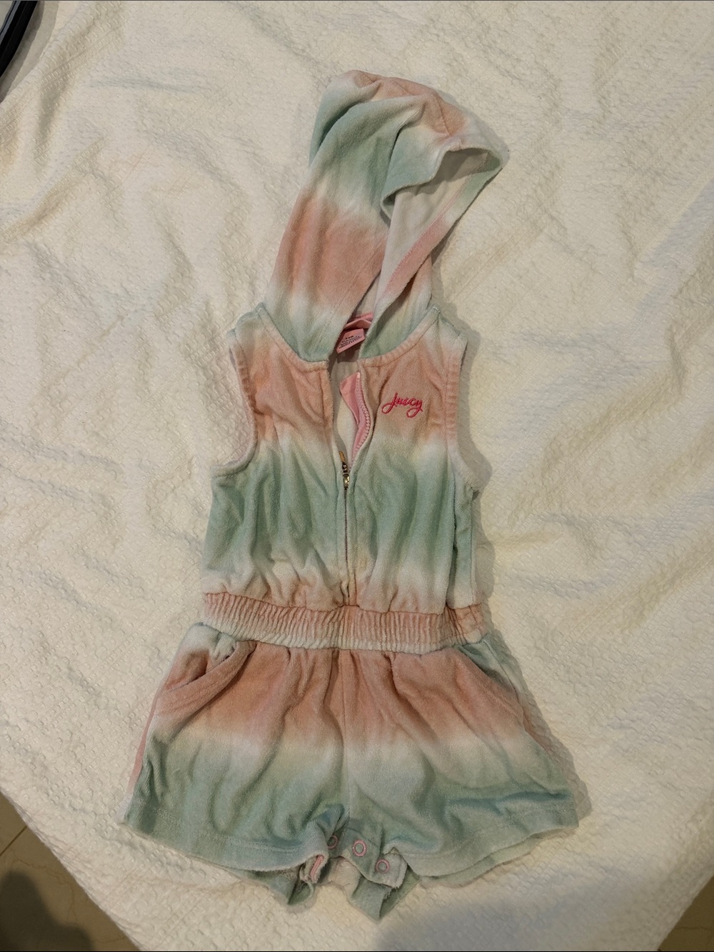Juicy Couture Pastel Pink & Mint Tie-Dye Hooded Terry Romper